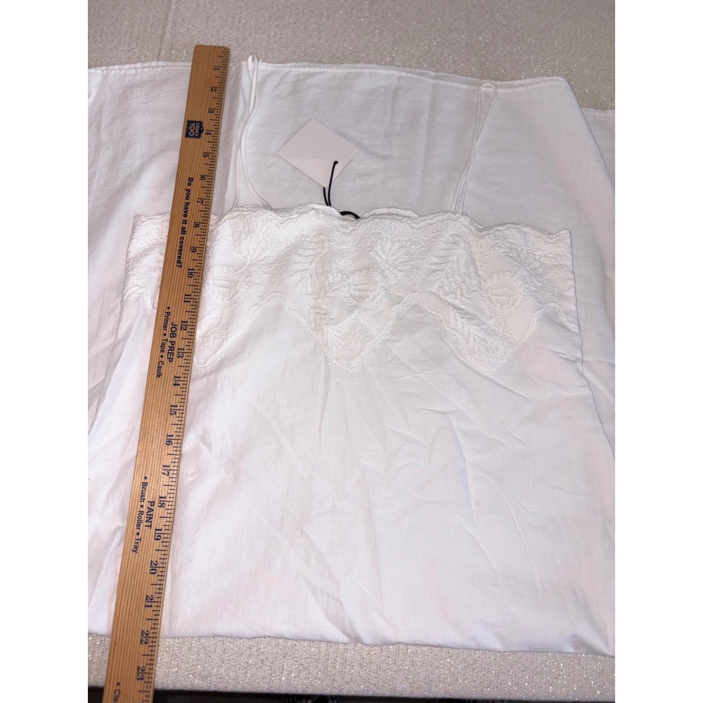 Zara Linen Midi Dress medium White New Embroidered Scallop Spaghetti Strap - Picture 10 of 16